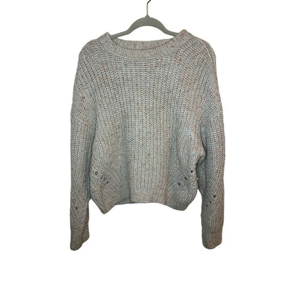 point sur Sweaters - Point Sur Women’s Medium Long Sleeve Light Blue and Pink Wool Crew Neck Sweater